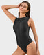 Zip Front High Neck Lace-Up Back Sculpting Swimsuit
