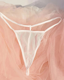 V-Neck Sheer Lace Mesh Nightgown with G-String
