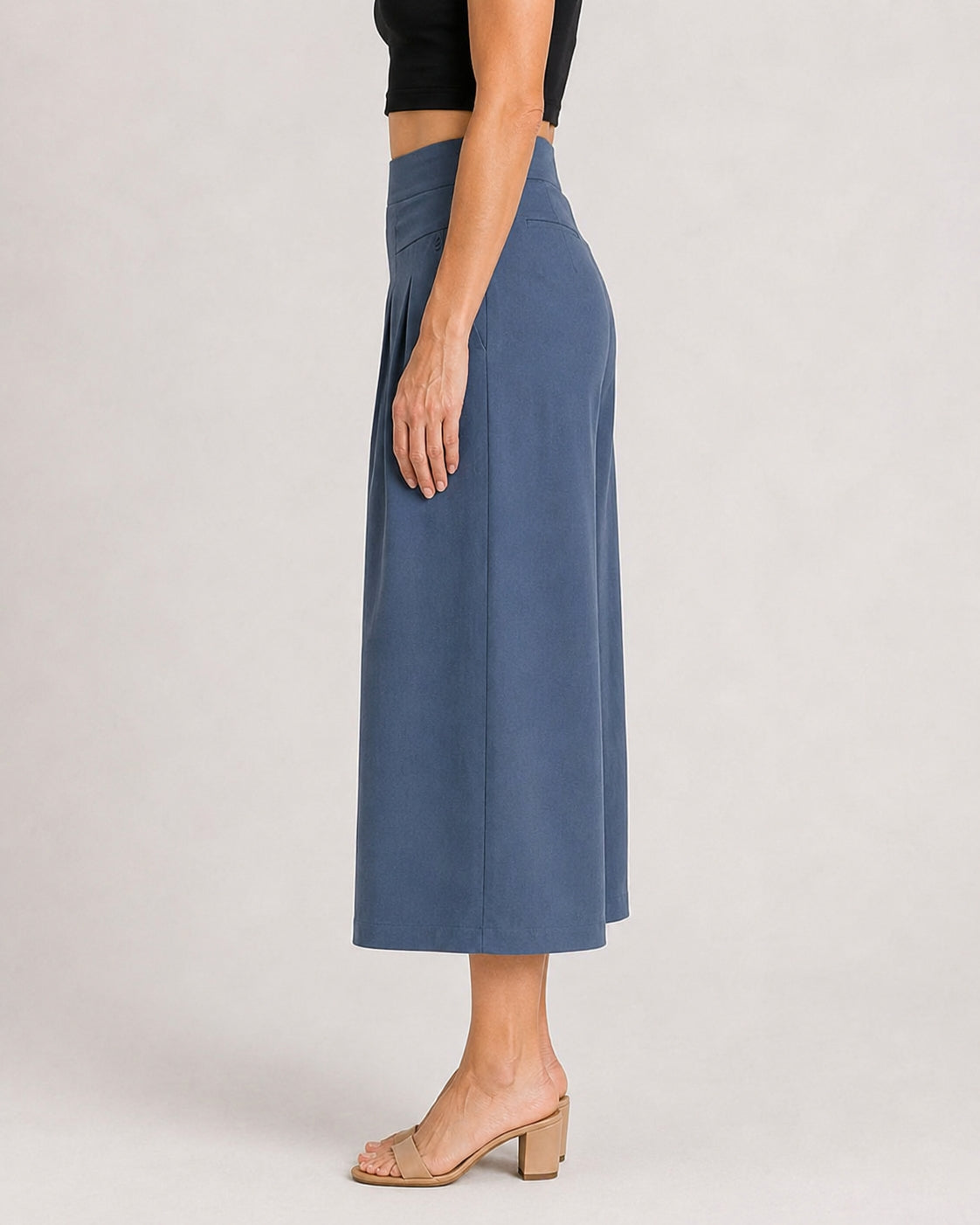 Cotton Linen Elastic Waistband with Pockets Wide-leg Capri Pants