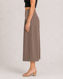 Cotton Linen Elastic Waistband with Pockets Wide-leg Capri Pants
