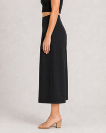 Cotton Linen Elastic Waistband with Pockets Wide-leg Capri Pants