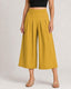 Cotton Linen Elastic Waistband with Pockets Wide-leg Capri Pants