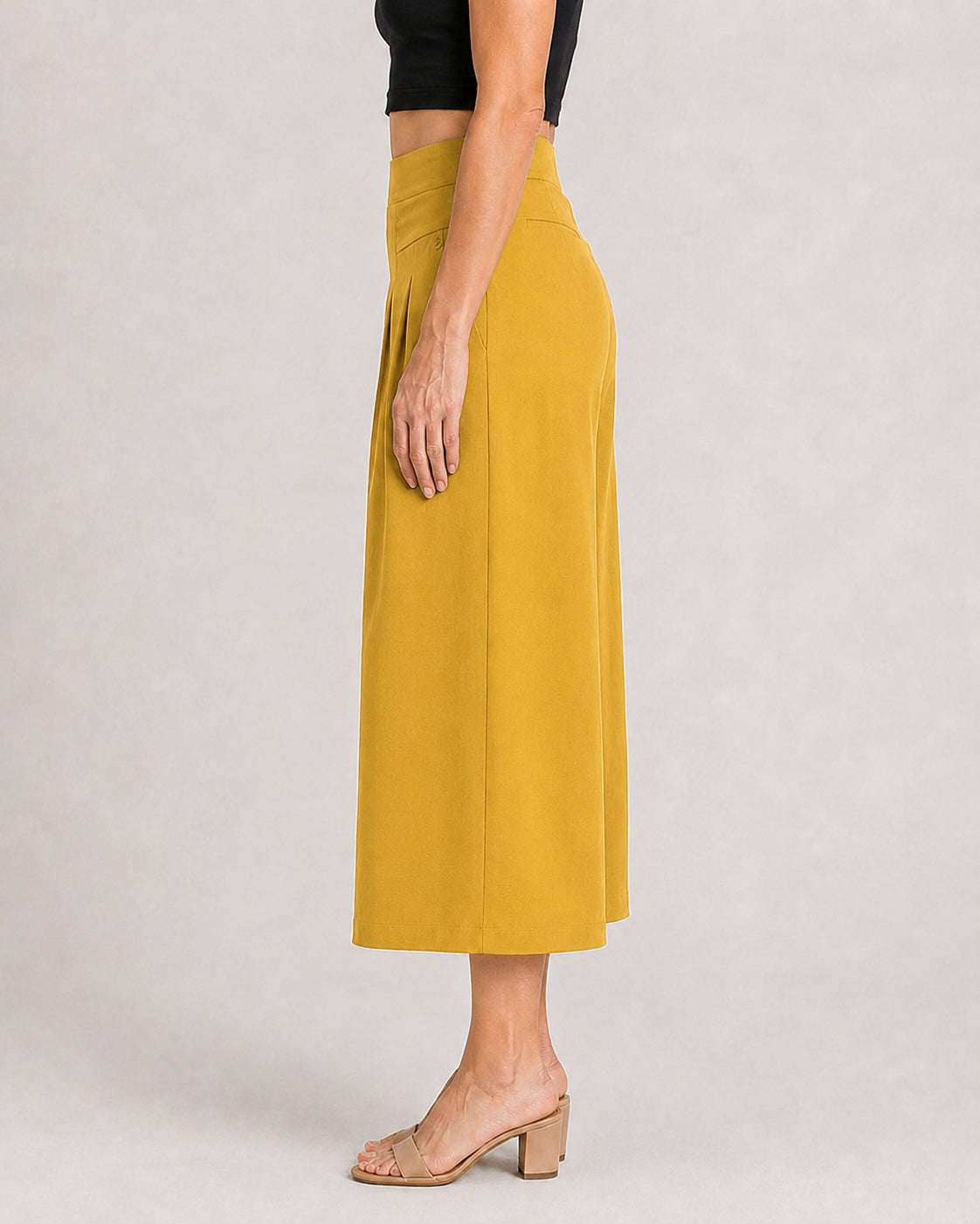 Cotton Linen Elastic Waistband with Pockets Wide-leg Capri Pants