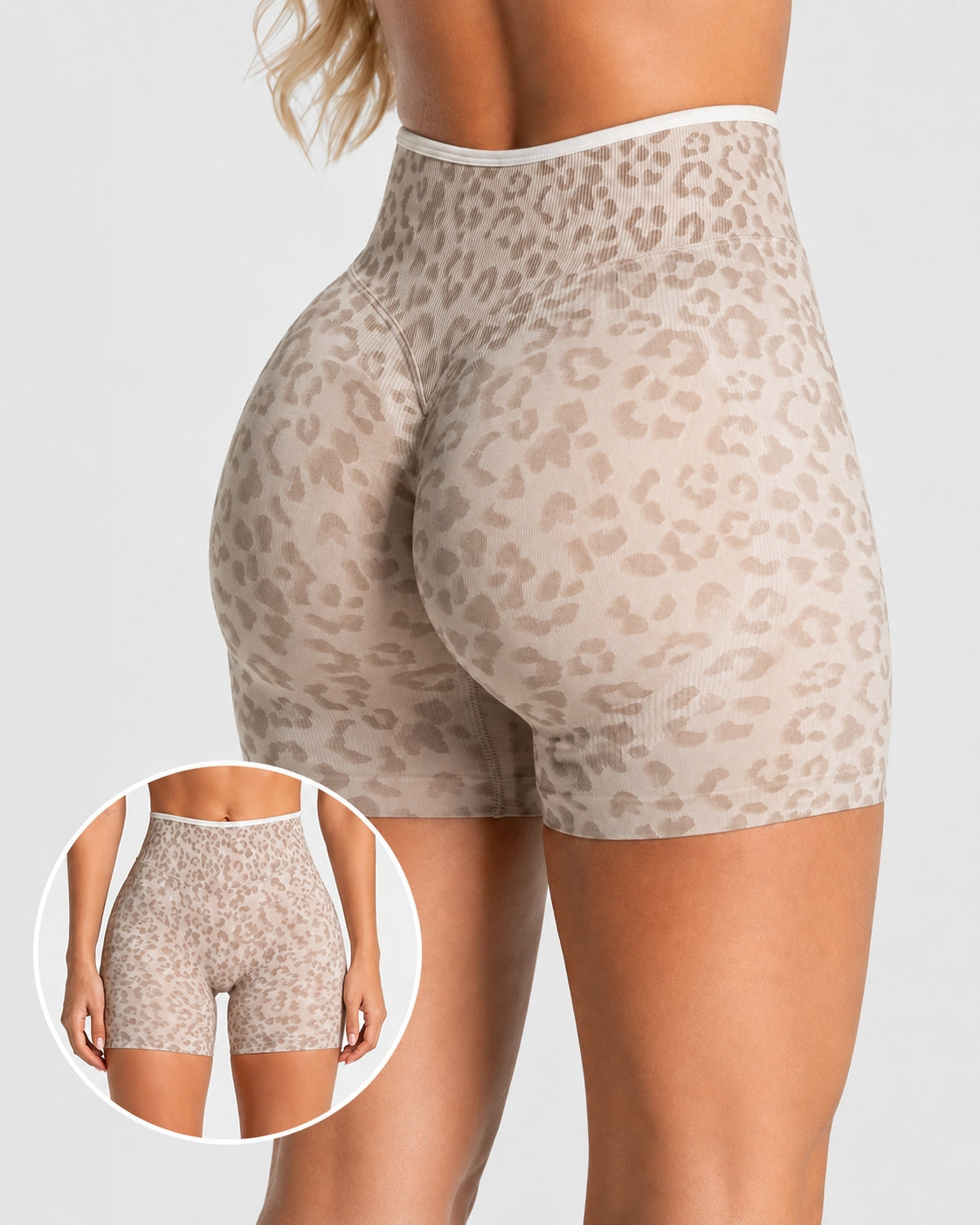 High Elasticity Seamless Tummy Control Leopard Yoga Shorts
