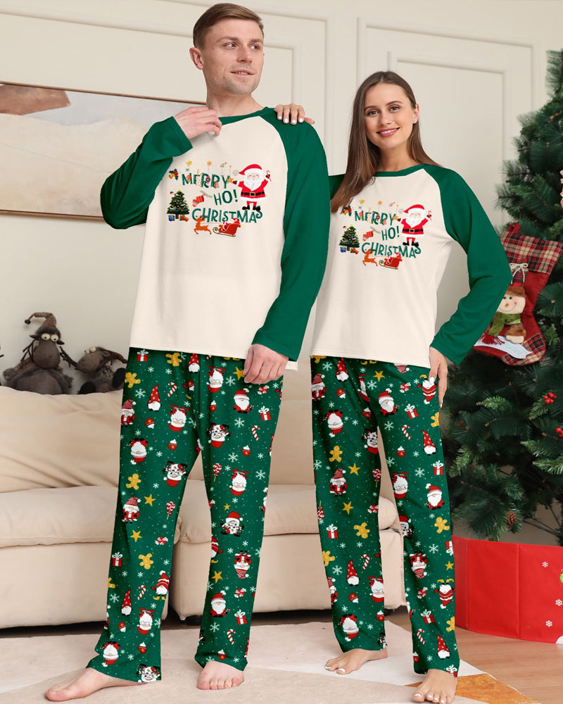 Green Santa Claus Print Crew Neck Home Wear Pajamas Family Set Secondary image