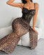 Sexy Leopard Print Lace Patchwork Fitted Spaghetti Strap Long Dress