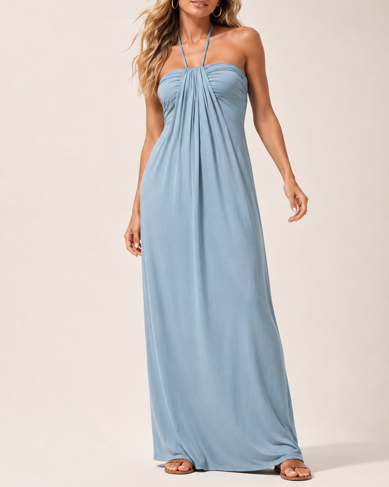 Halter Neck Backless Tie-up Long Dress with Pockets Secondary image