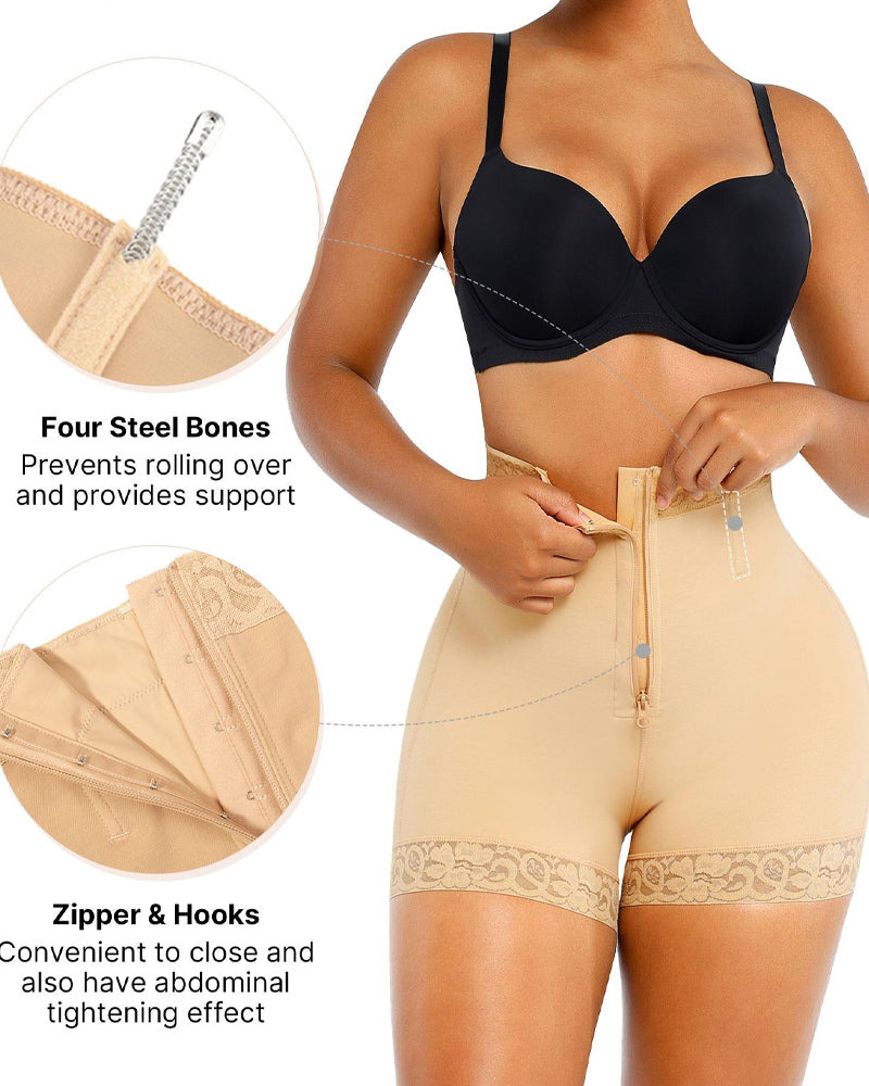 Women's Lace-trimmed Zipper Hook-eye Tummy Control Hip-lifting Shaping Shorts Secondary image