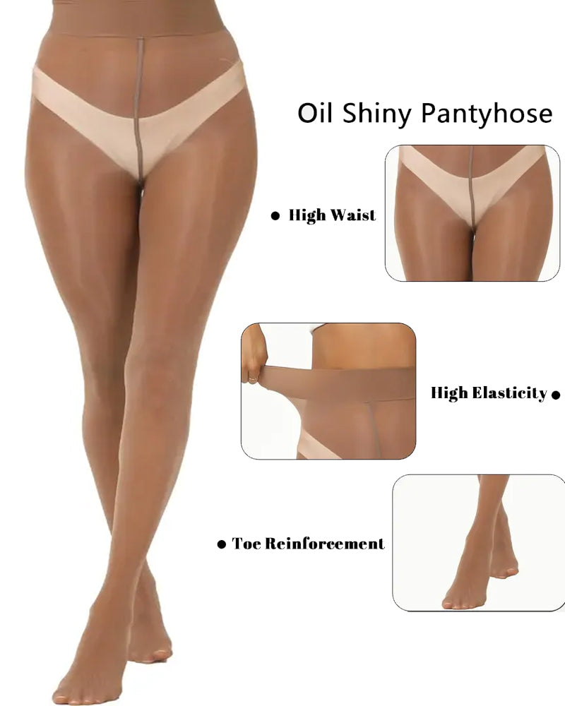 Two Pack High Waisted Silky Shiny Transparent Tights Pantyhose Secondary image