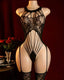 Sexy Round Neck Jacquard Lace Cutout Bodystocking with Stockings