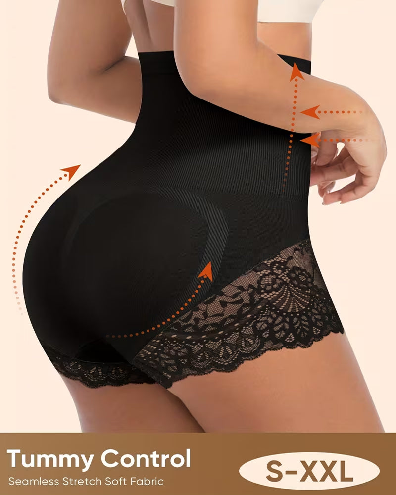 Women's High-Waisted Tummy Control and Butt Lifting Lace Seamless Shaping Panties