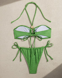 Beach Vacation Seashell Embellishments Sexy Cross-neck Halter Top Bikini Swimsuit Set