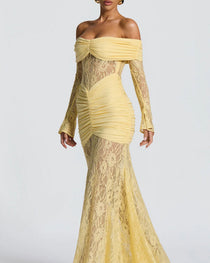 Sexy Lace Off-shoulder Fitted Long-sleeved Fishtail Maxi Dress
