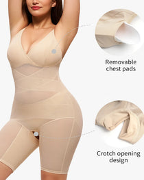 V-neck Mesh-paneled Seamless Tummy Control Hip Lift Bodysuit