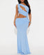 Sexy Blue One-Shoulder Hollow-Out Long Sparkling Dress