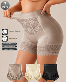 Three-Pack High Waist Tummy Control Lace Trim Briefs