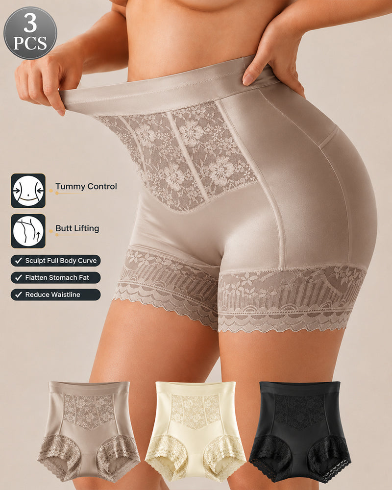 Three-Pack High Waist Tummy Control Lace Trim Briefs