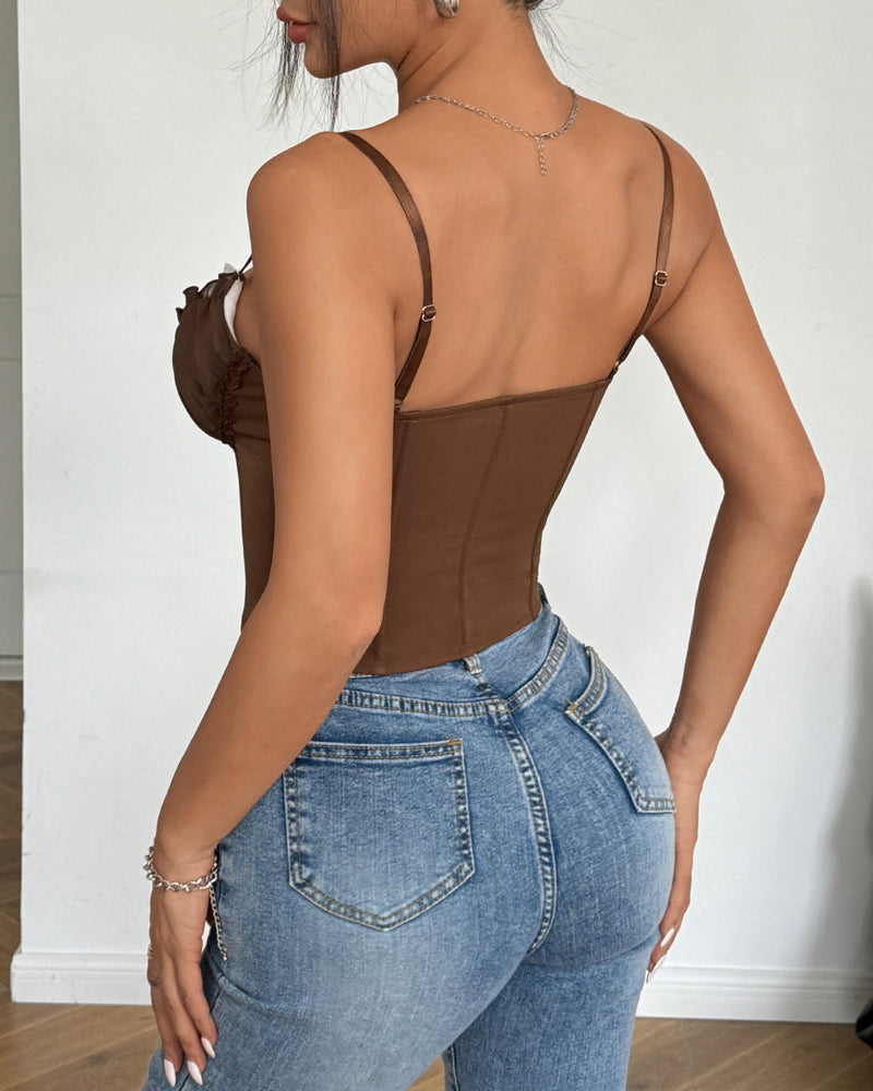 Sexy See-through Mesh Lace Patchwork Fishtail Camisole Top