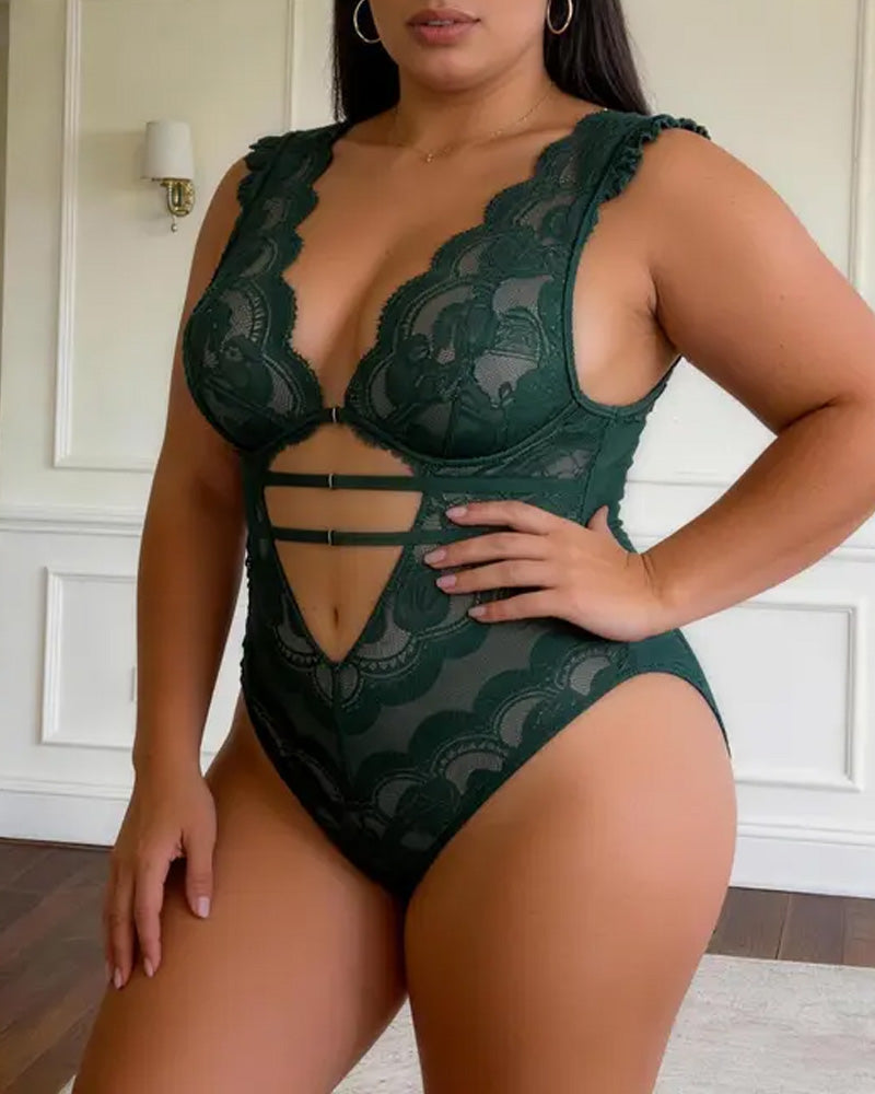 Sexy Floral Lace Cutout Bodysuit Lingerie