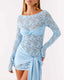Sexy Round Neck Lace Long-sleeved Dress with Ribbon Embellishments