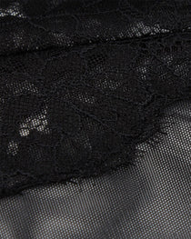 Black Floral Lace Mesh See-through Deep V Sexy Bodysuit