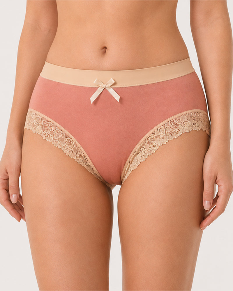 Multi-pack Pure Cotton Colorblock Lace-trimmed Seamless Panties Main image