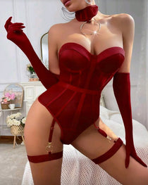 Sexy Strapless See-through Mesh Patchwork Bodysuit Lingerie