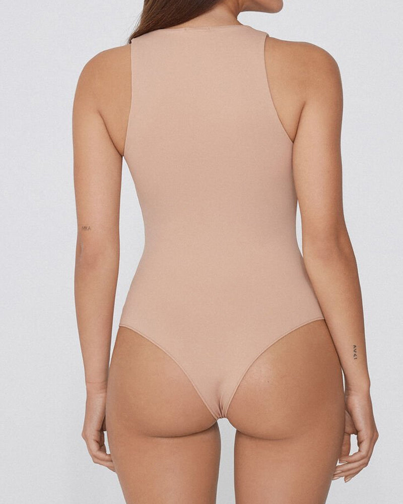 Round Neck Seamless with Bra Cups Tight-fitting Stretch Bodysuit Secondary image