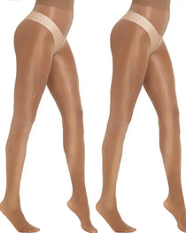 Two Pack High Waisted Silky Shiny Transparent Tights Pantyhose