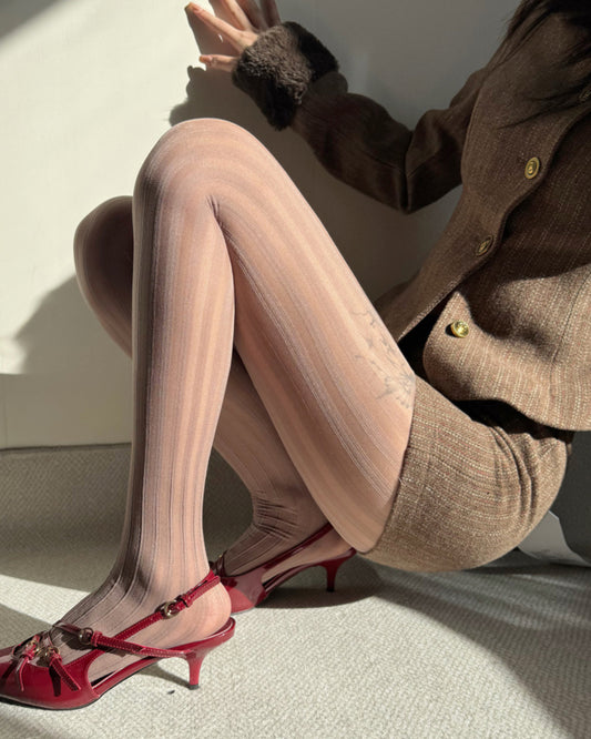 Vintage Sexy Vertical Striped Jacquard Sheer Stockings