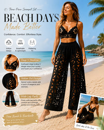 Deep V Neck Cutout Bikini Swimsuit and Wide-leg Pants