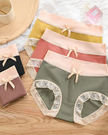 Multi-pack Pure Cotton Colorblock Lace-trimmed Seamless Panties