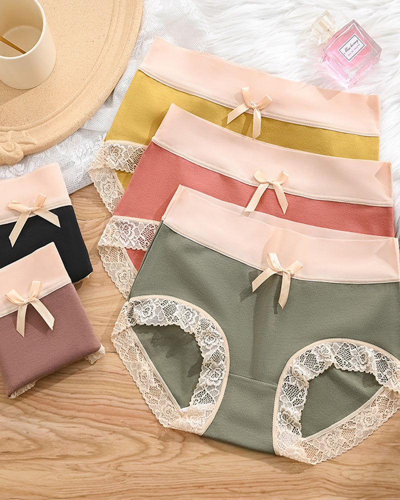 Multi-pack Pure Cotton Colorblock Lace-trimmed Seamless Panties