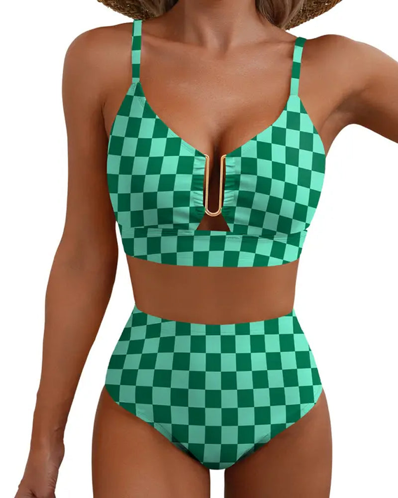 Women's V-neck Floral High-waisted Tummy-control Bikini Swimsuit Secondary image