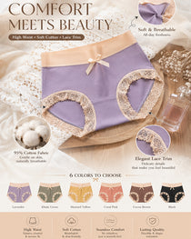 Multi-pack Pure Cotton Colorblock Lace-trimmed Seamless Panties