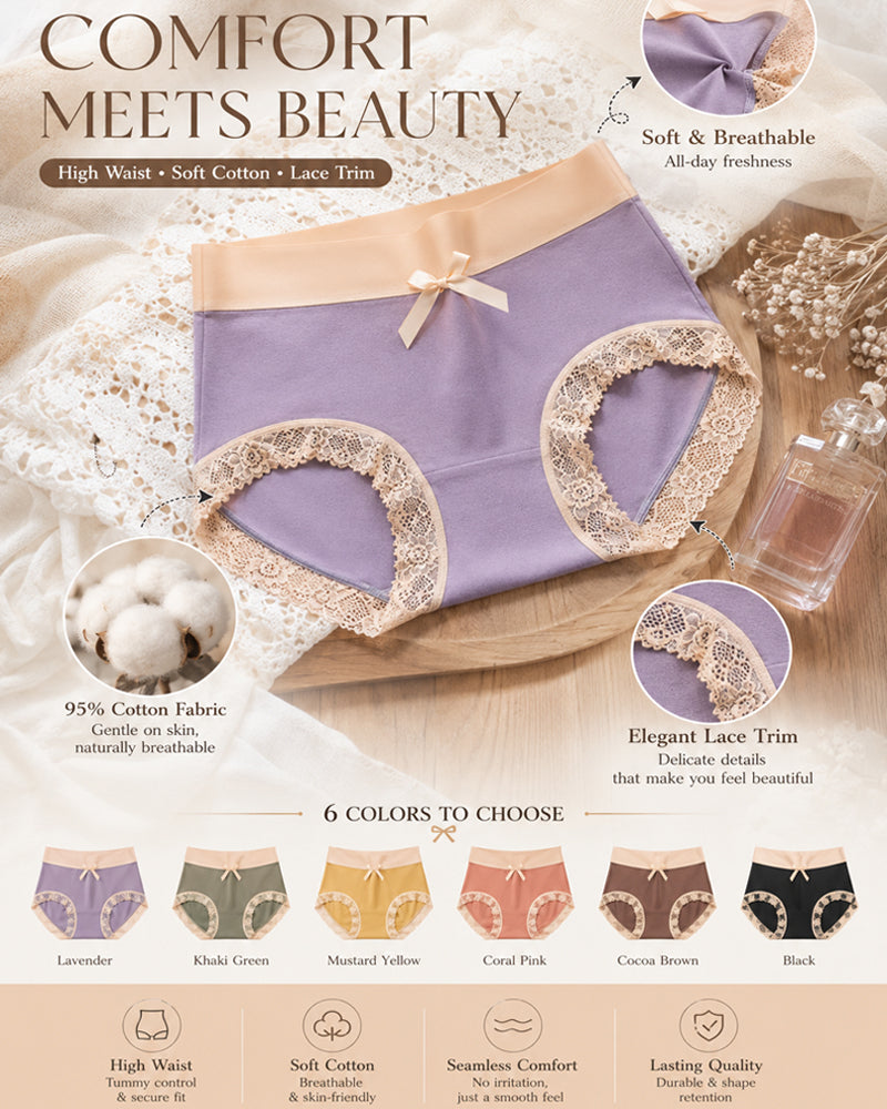 Multi-pack Pure Cotton Colorblock Lace-trimmed Seamless Panties