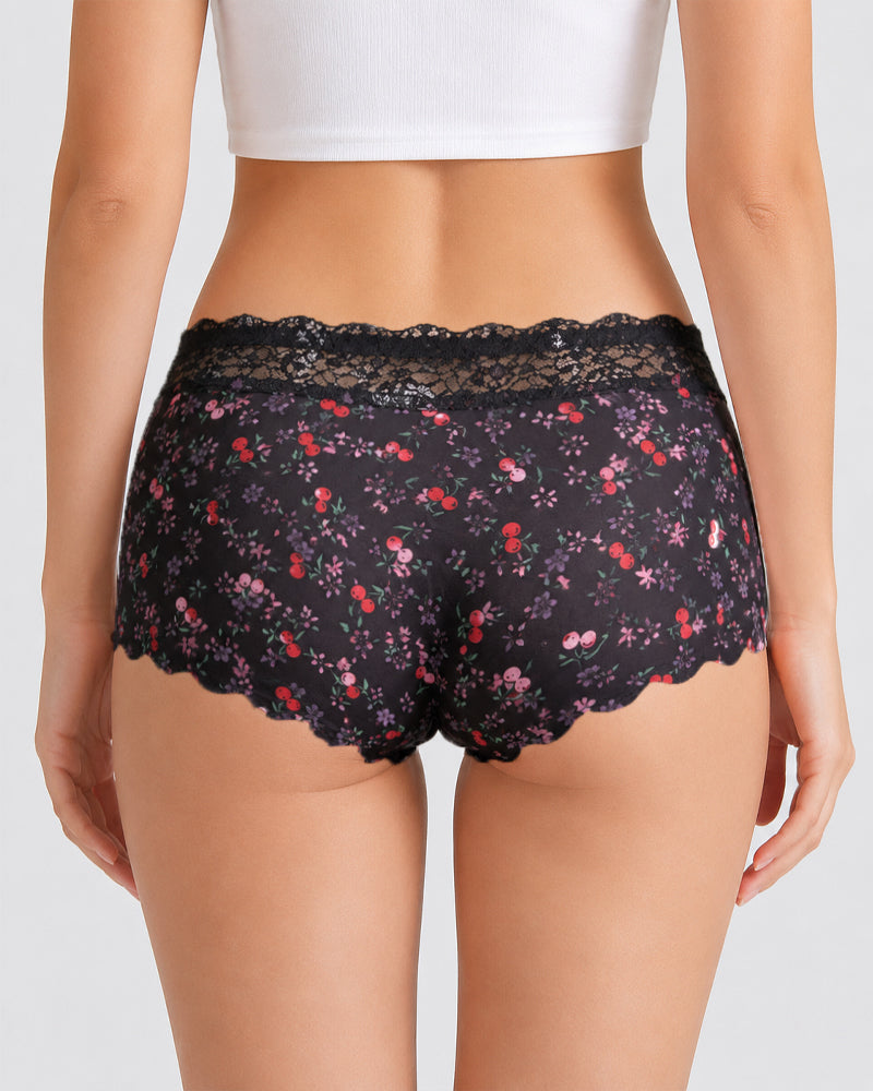 Six-Pack Seamless Ice Silk Lace Trim Print Boxer Briefs