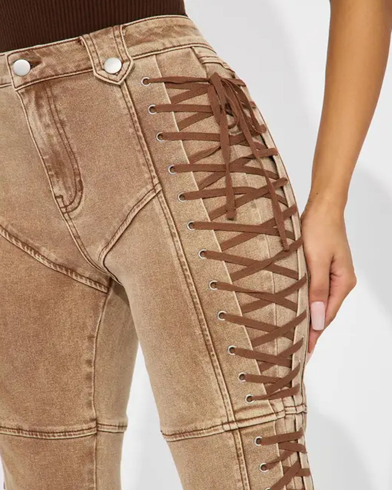 Fashion Side Drawstring Flared Jeans Secondary image