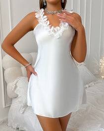 V-neck Ice Silk Solid Color Comfortable Home Nightgown