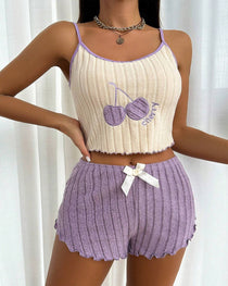 Cherry Brushed Colorblock Camisole and Shorts Loungewear Set