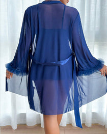 Sexy Lace See-through Mesh Camisole Nightgown and Robe Set