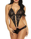 Sexy Lace Sheer Abdominal Ring Closure Open Crotch Bodysuit