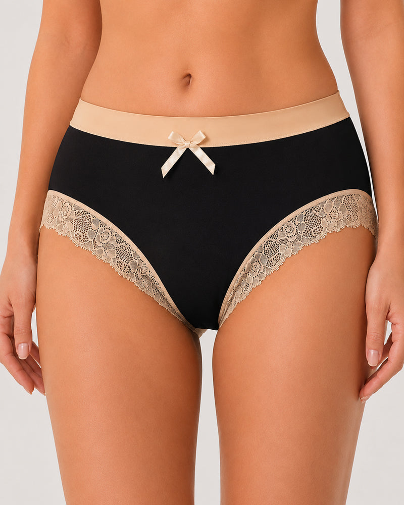 Multi-pack Pure Cotton Colorblock Lace-trimmed Seamless Panties