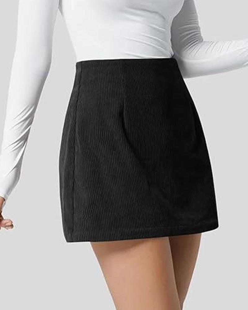 Corduroy Casual High-waisted A-line Mini Skirt