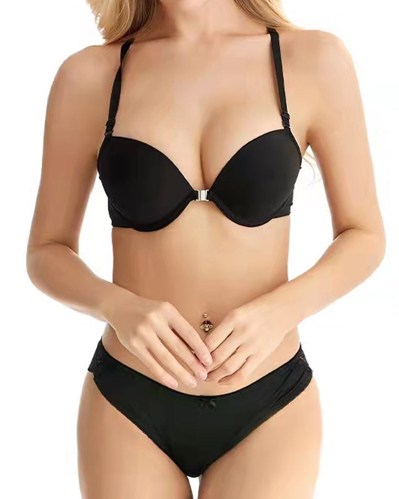 Front-fastening Underwire Butterfly Back Bra and Lace Patchwork Panty Set Secondary image