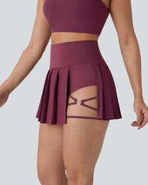 High-waisted Pleated Two-in-one Side Pocket Asymmetrical Hem Quick-drying Skirt