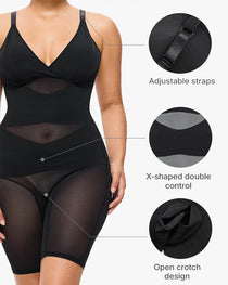 V-neck Mesh-paneled Seamless Tummy Control Hip Lift Bodysuit