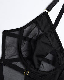 Mesh Splicing Open Back Sexy Lace-Up Suspender Bodysuit