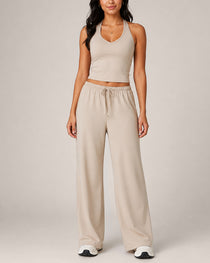 Women's Backless Top and Wide-leg Pants Sports Casual Set