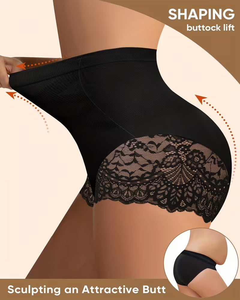 Women's High-Waisted Tummy Control and Butt Lifting Lace Seamless Shaping Panties